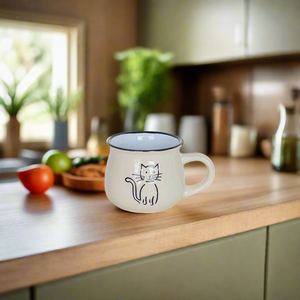 Ceramic mug with cat, cream
