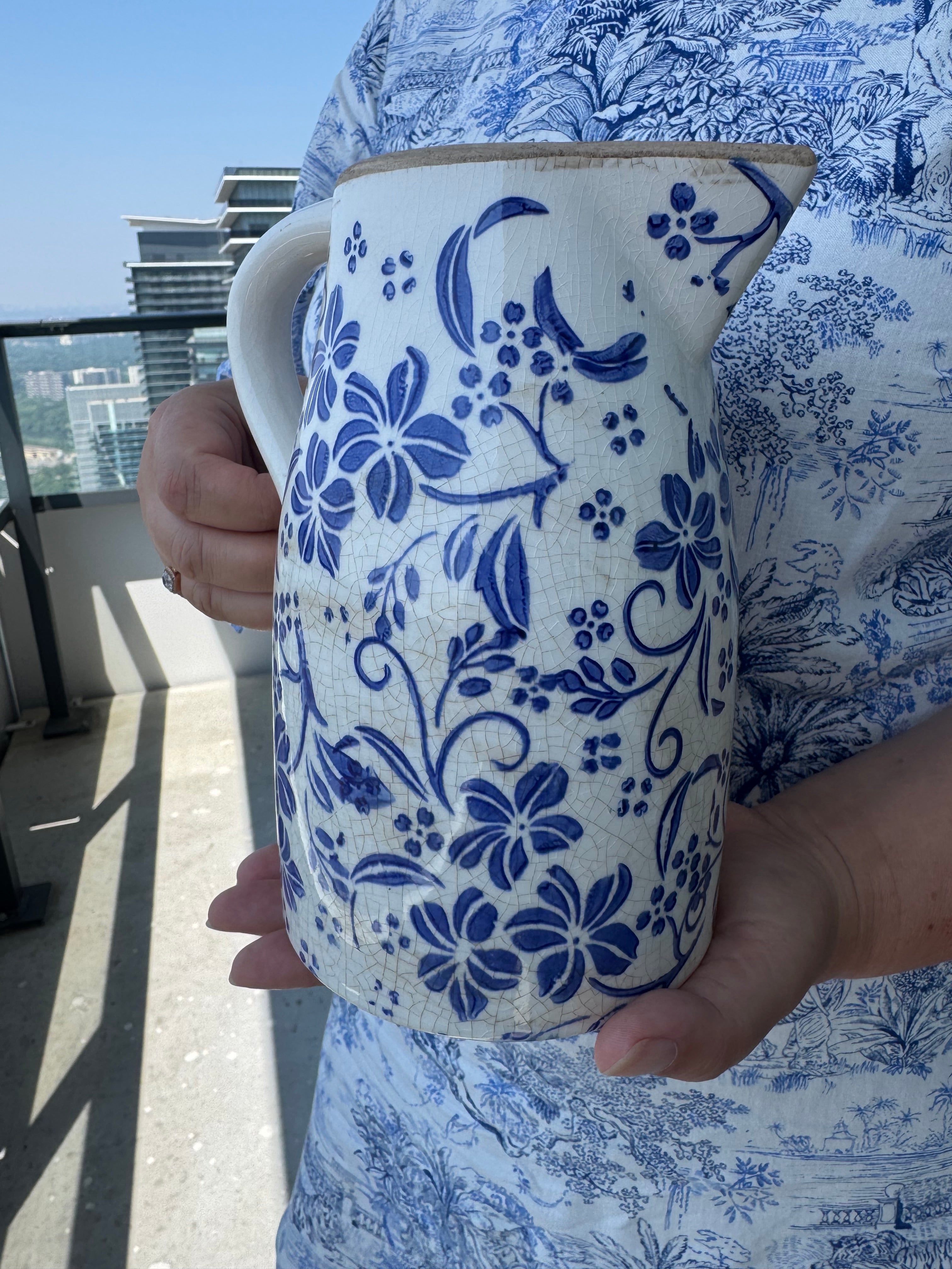 Blue Flowers Ceramic Pitcher