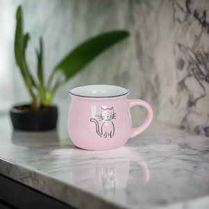 Ceramic mug with cat, pink