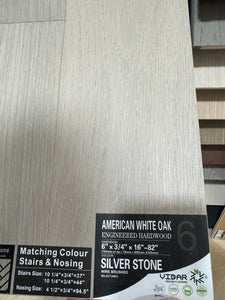 American White Oak engineered hardwood with 'Silver Stone' label