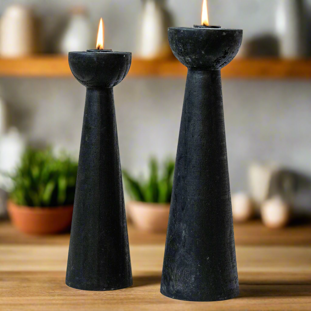 Black Wooden Candle Holder

