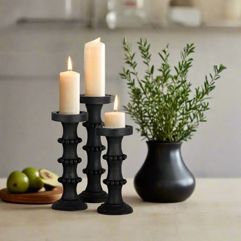 Wooden Candle Holder Black