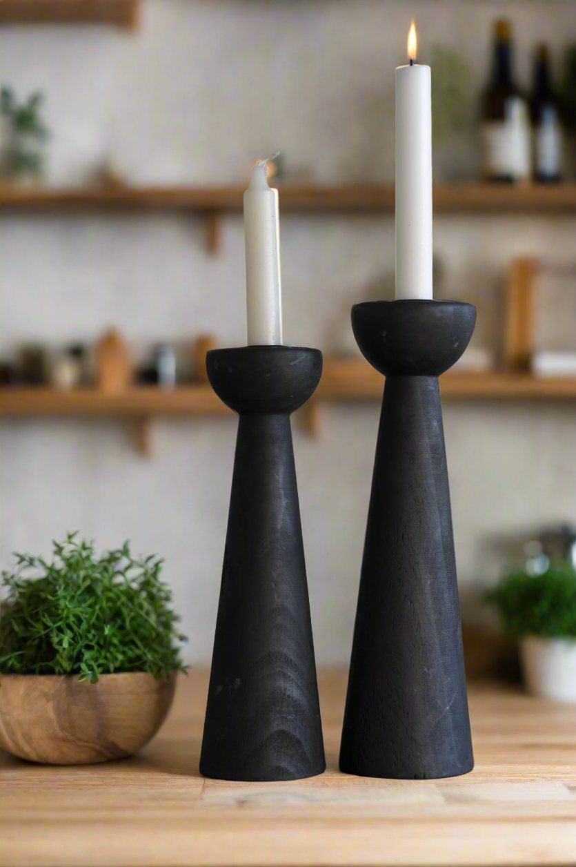 Black Wooden Candle Holder

