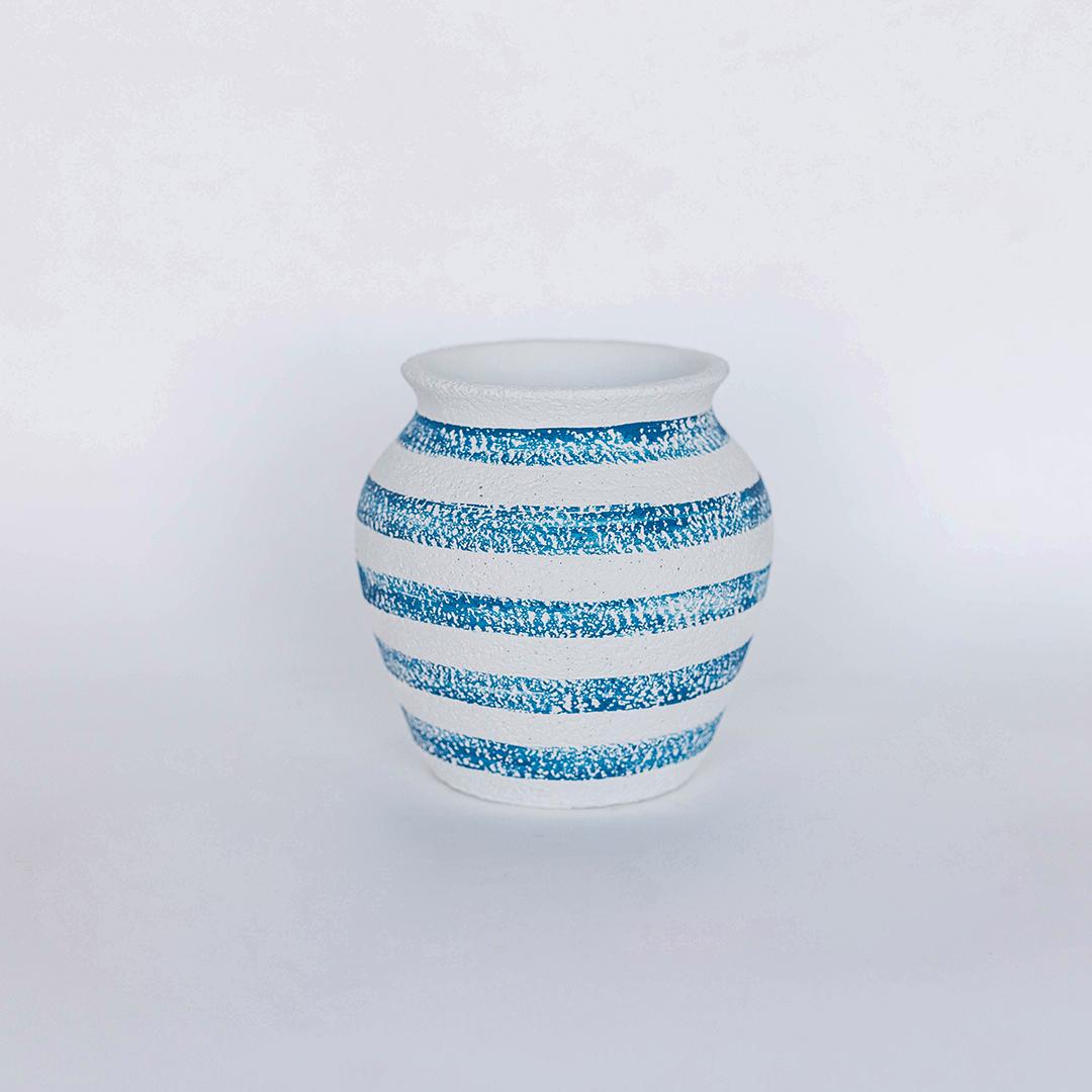 Cement Vase with Blue Stripe