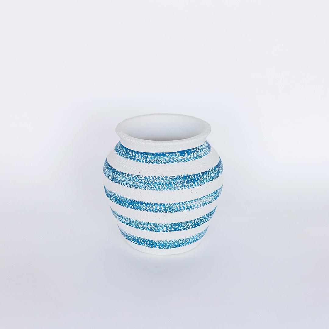 Cement Vase with Blue Stripe