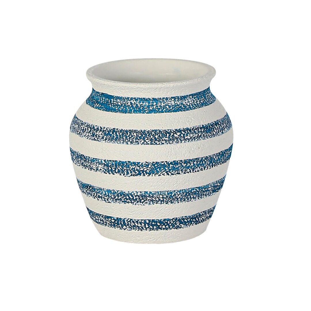 Cement Vase with Blue Stripe