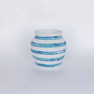 Cement Vase with Blue Stripe