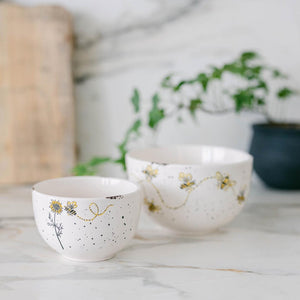 Ceramic bowls with Sunflower and Bee, set of 2