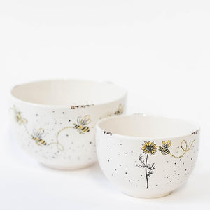 Ceramic bowls with Sunflower and Bee, set of 2