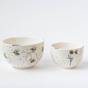 Ceramic bowls with Sunflower and Bee, set of 2
