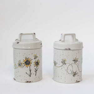 Ceramic Jars with Sunflower and Bee, set of 2