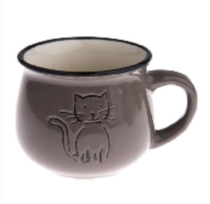 Ceramic mug with cat, oak brown
