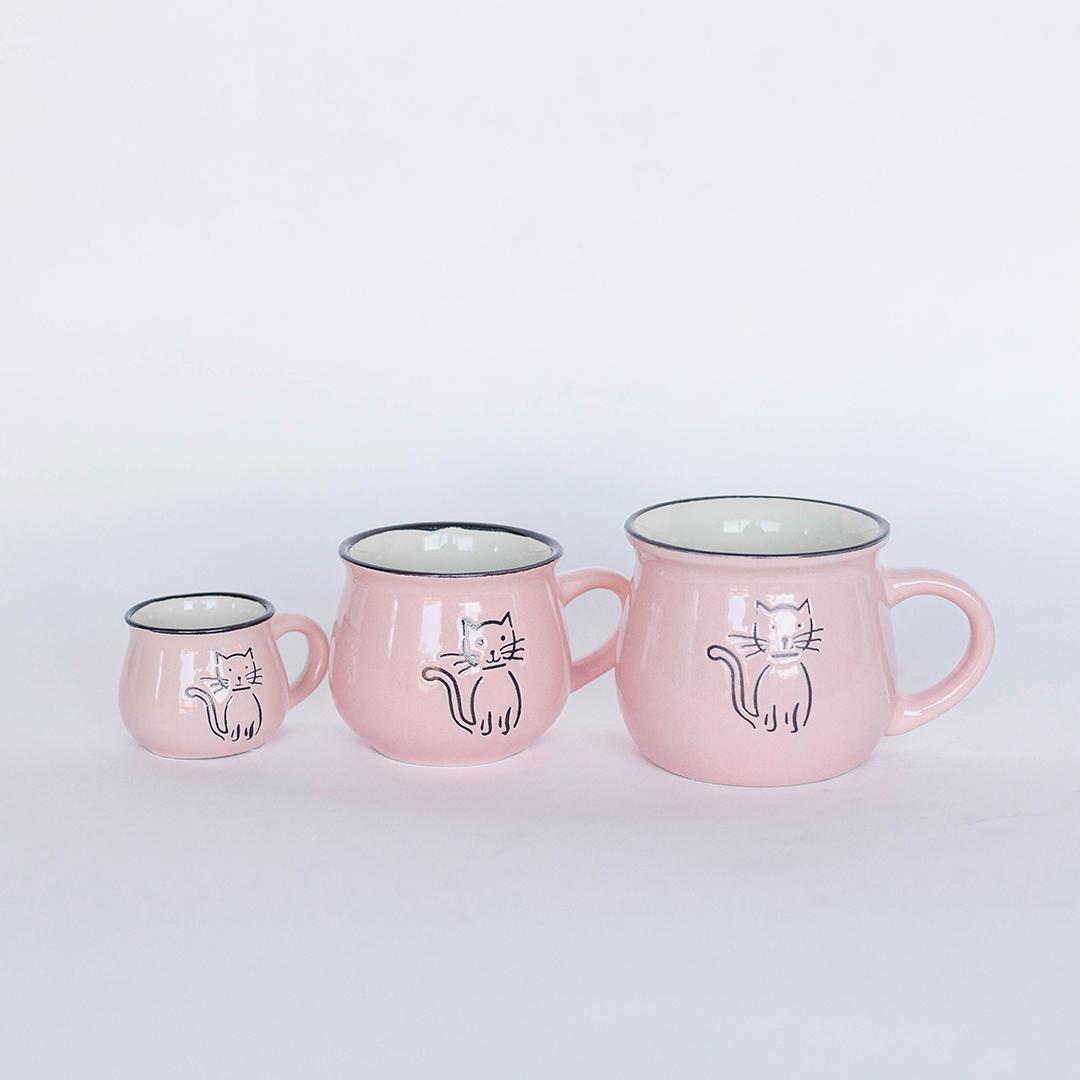 Ceramic mug with cat, pink
