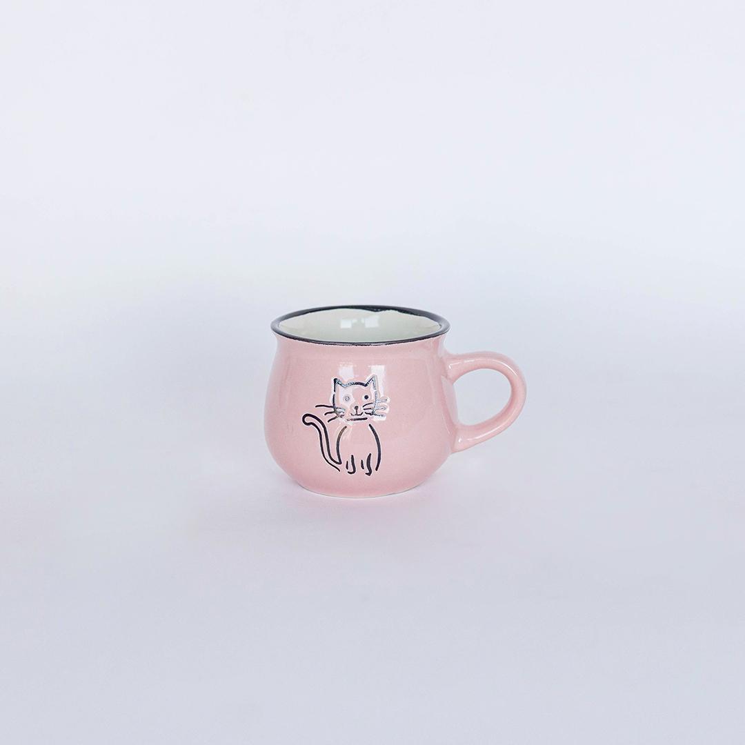 Ceramic mug with cat, pink