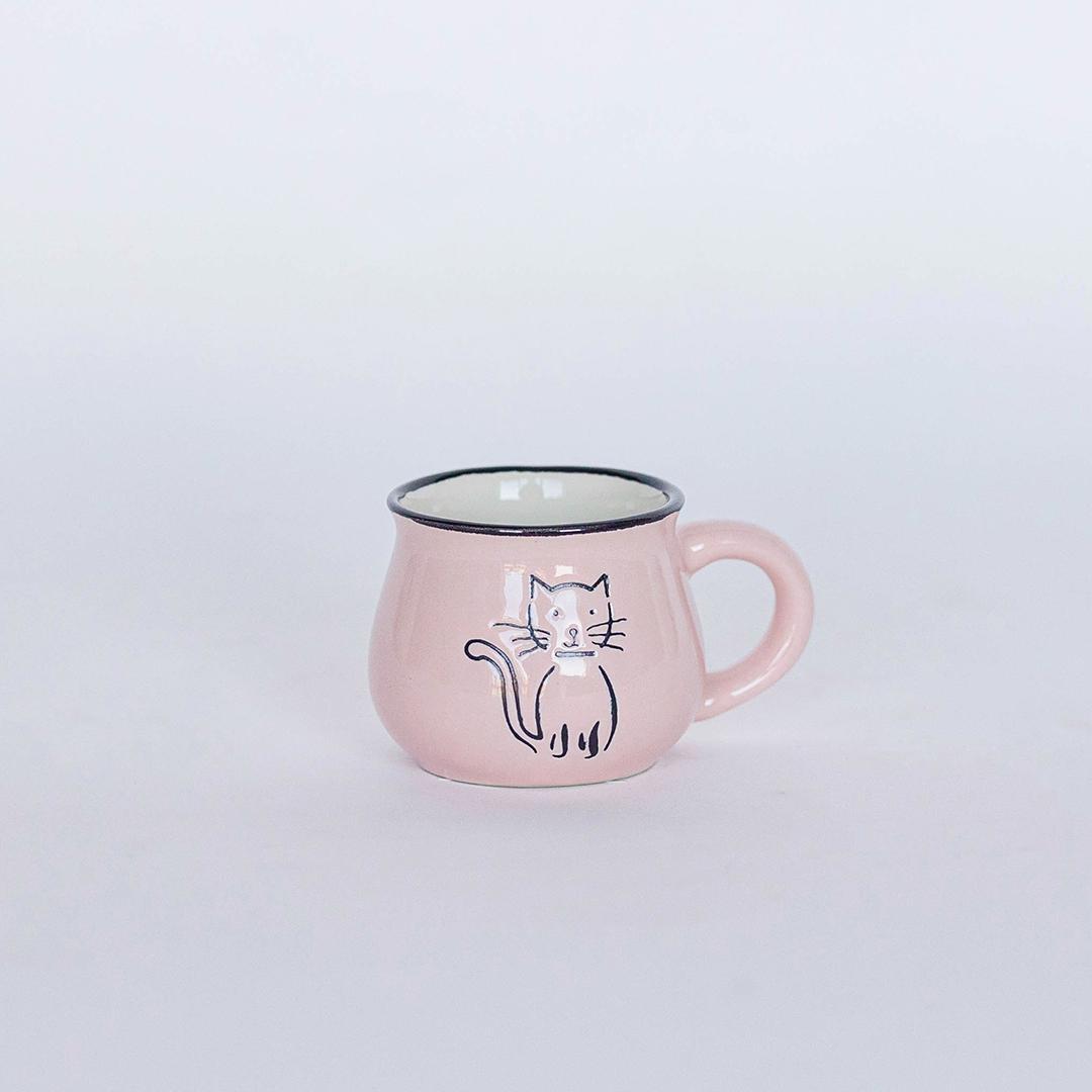 Ceramic mug with cat, pink