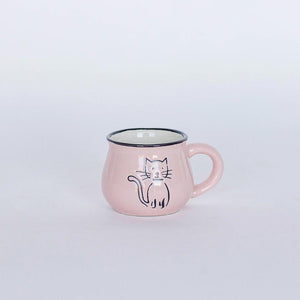 Ceramic mug with cat, pink