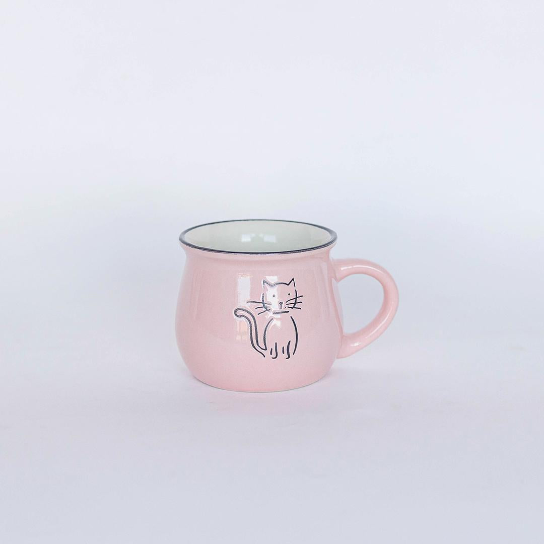 Ceramic mug with cat, pink