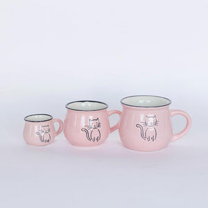 Ceramic mug with cat, pink