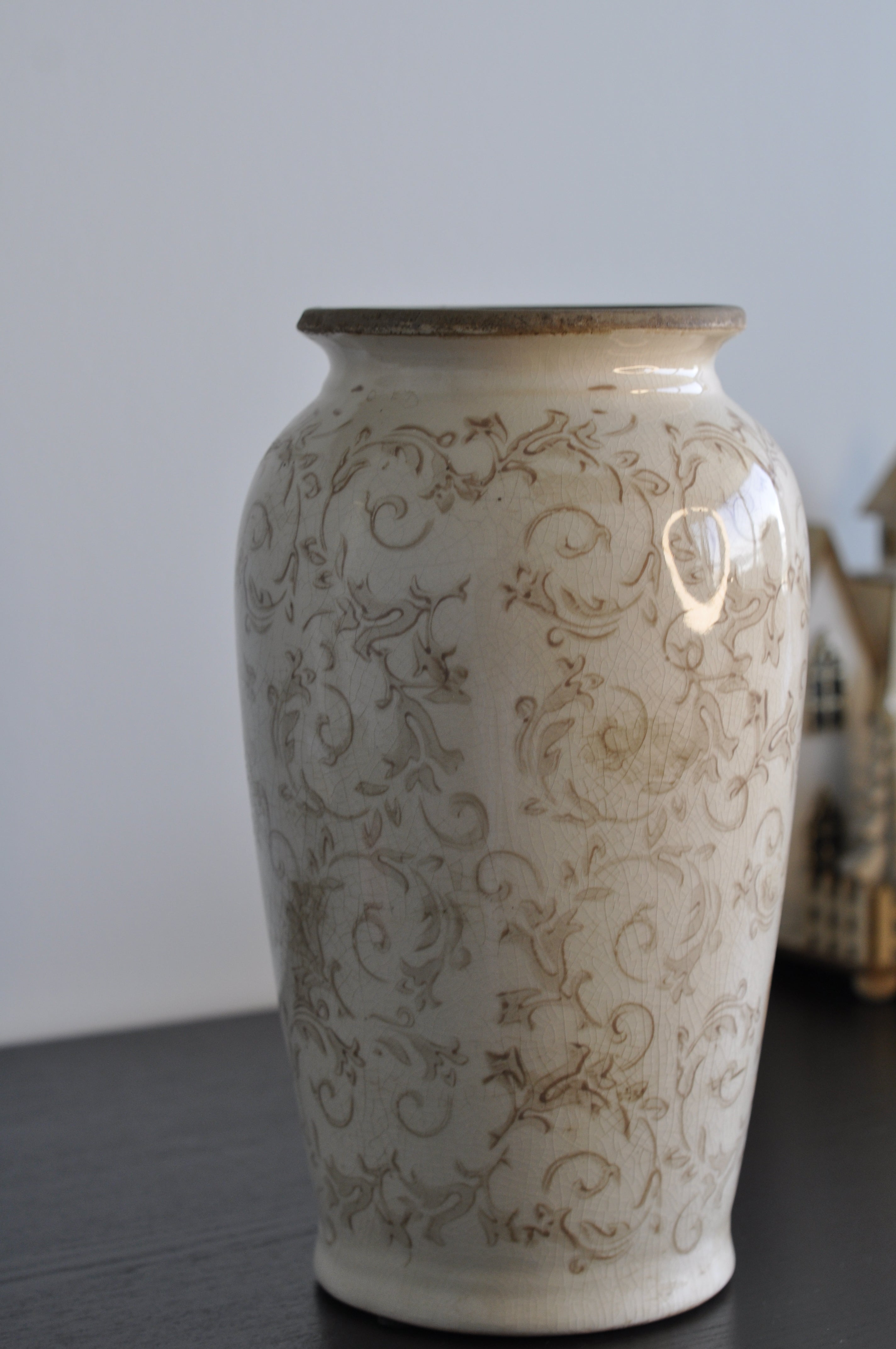 Vintage Cream CeramicVaseWithFloralDesign
