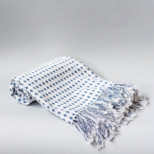 Cream Cotton Throw with Blue Dots