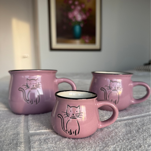 Ceramic mug with cat, lavender