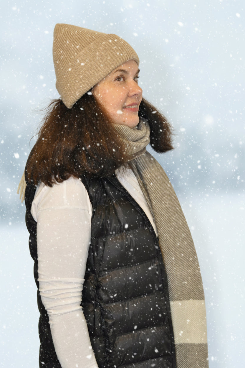 Coffee Wool Scarf and Beanie, Gift Set