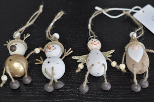 Wooden Christmas Hanging Figures, Set of 4