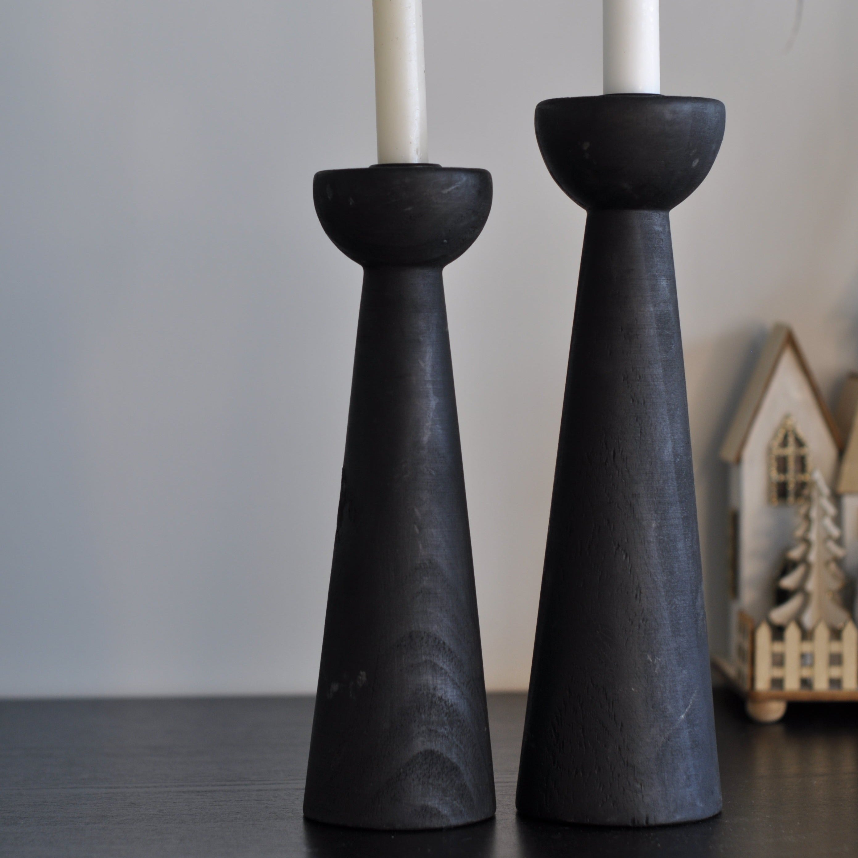 Black Wooden Candle Holder