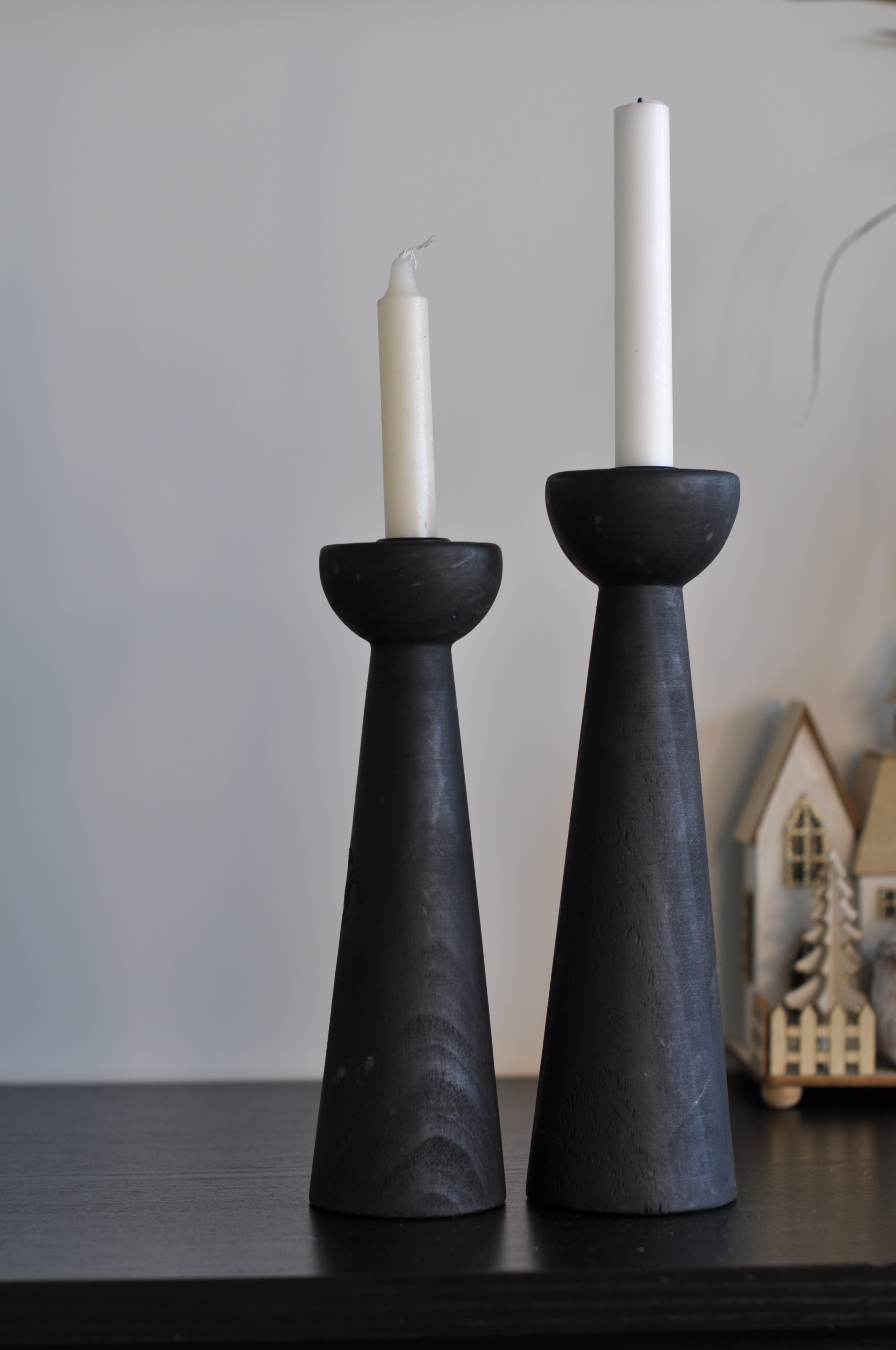 Black Wooden Candle Holder