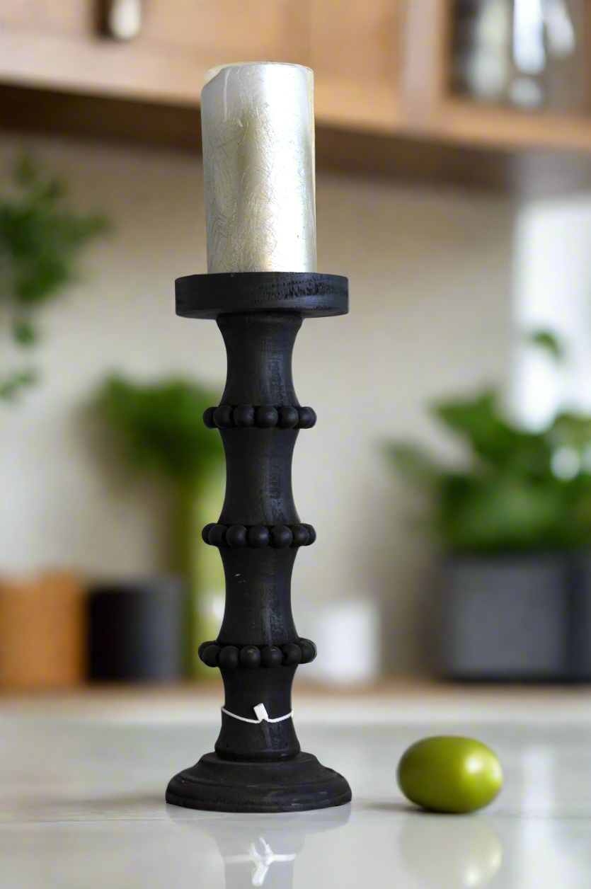 Black Wood Candle Holder