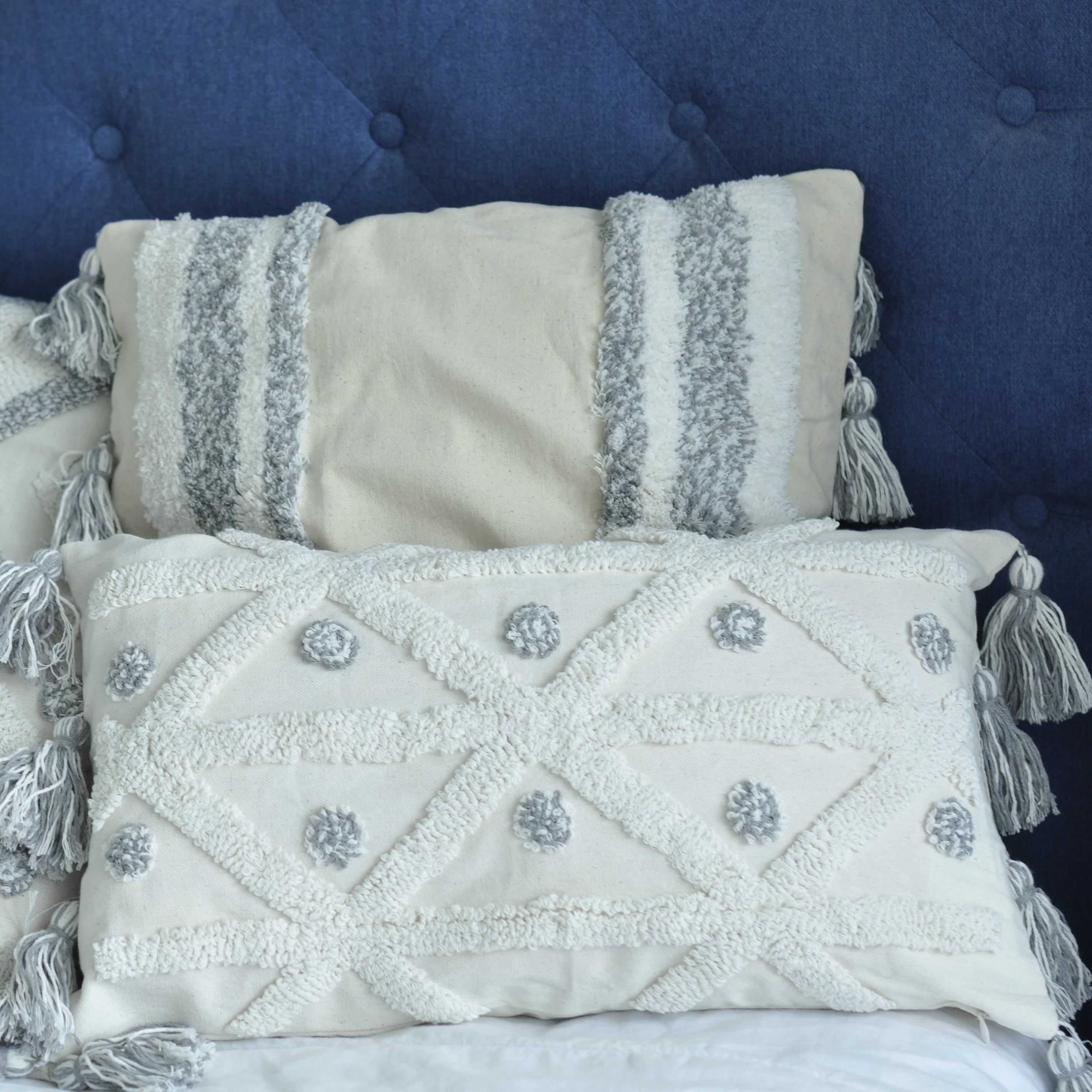 Boho White Tufted Cushion Cover