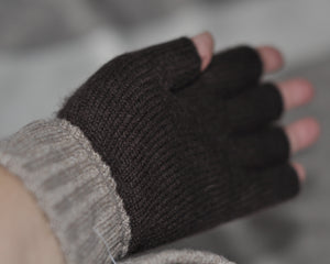 Dark Chocolate Cashmere Pom Pom Beanie and gloves