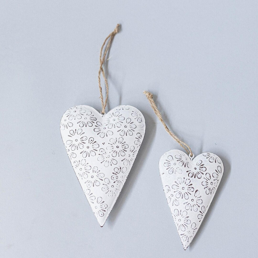 Engraved metal heart ornaments