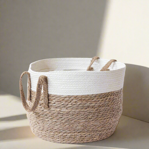 Natural Straw Knitted Baskets, Set of 3