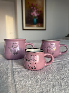 Ceramic mug with cat, lavender