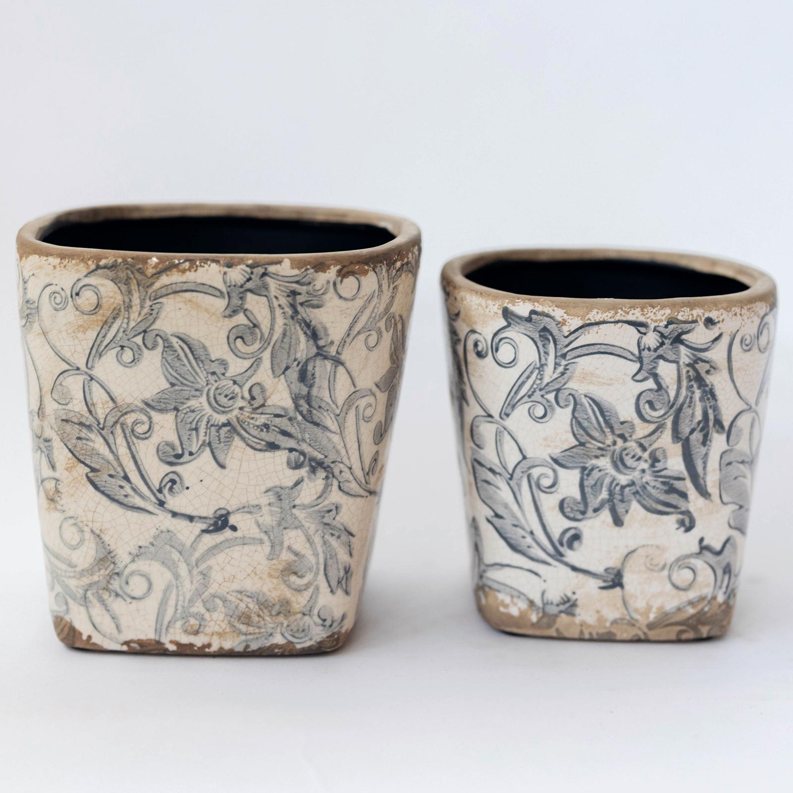 Glazed Ceramic Flower Pots, Set of 2