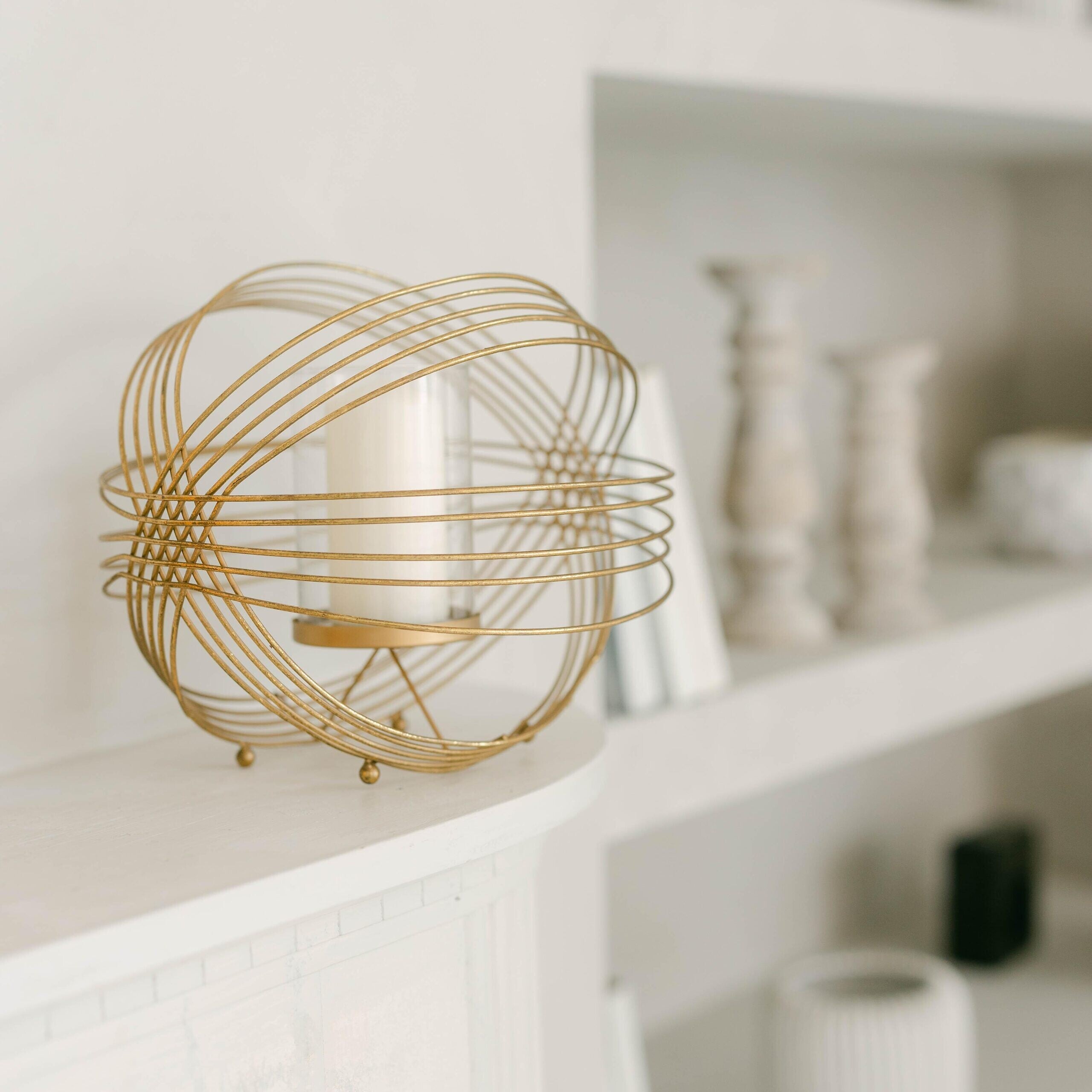 Gold Metal Sphere Tea Light Candle Holder