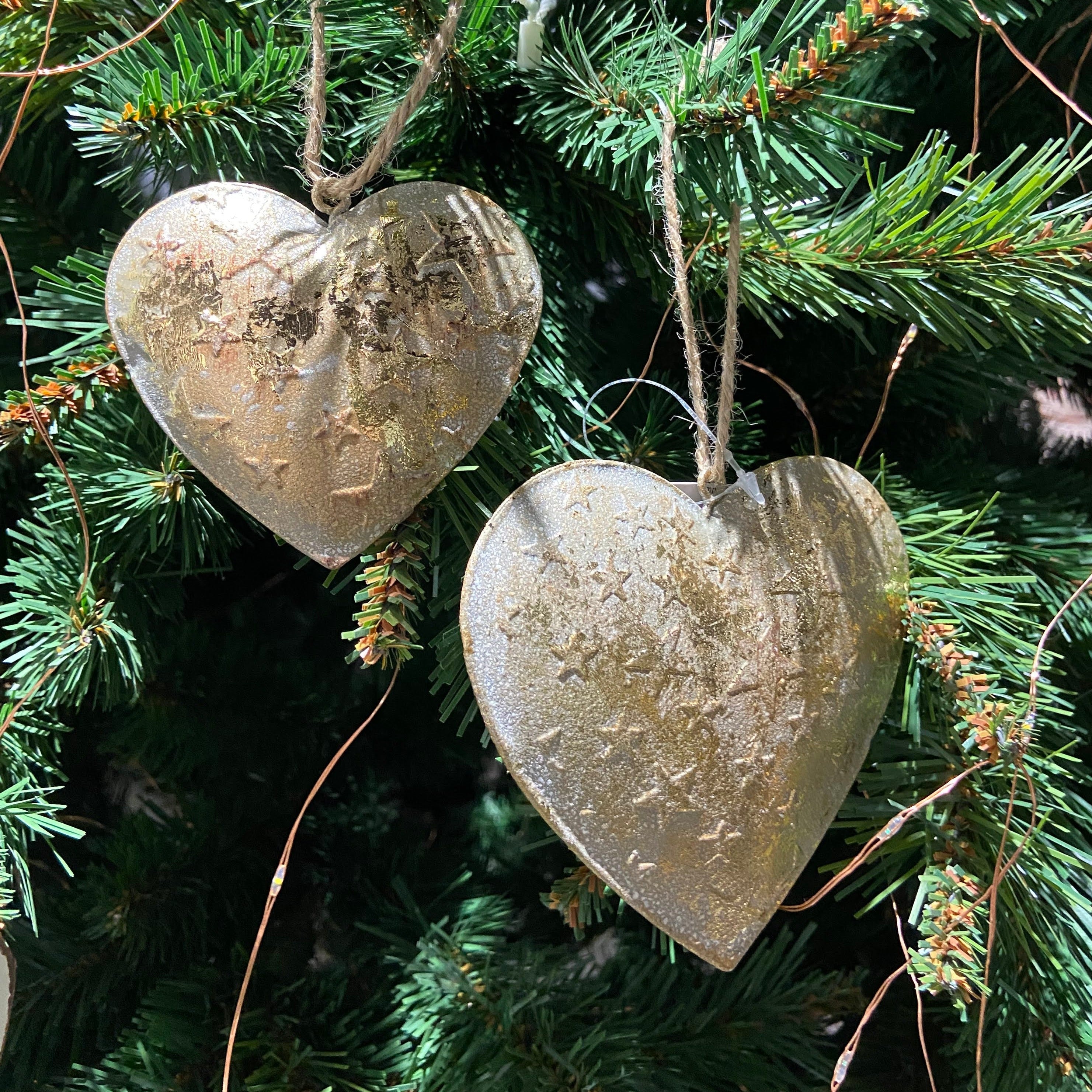 Gold Metal Heart Hanging Decoration, Set of 2