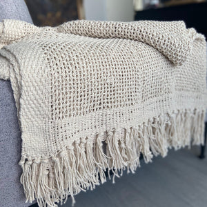 Knitted Cream Cotton Throw