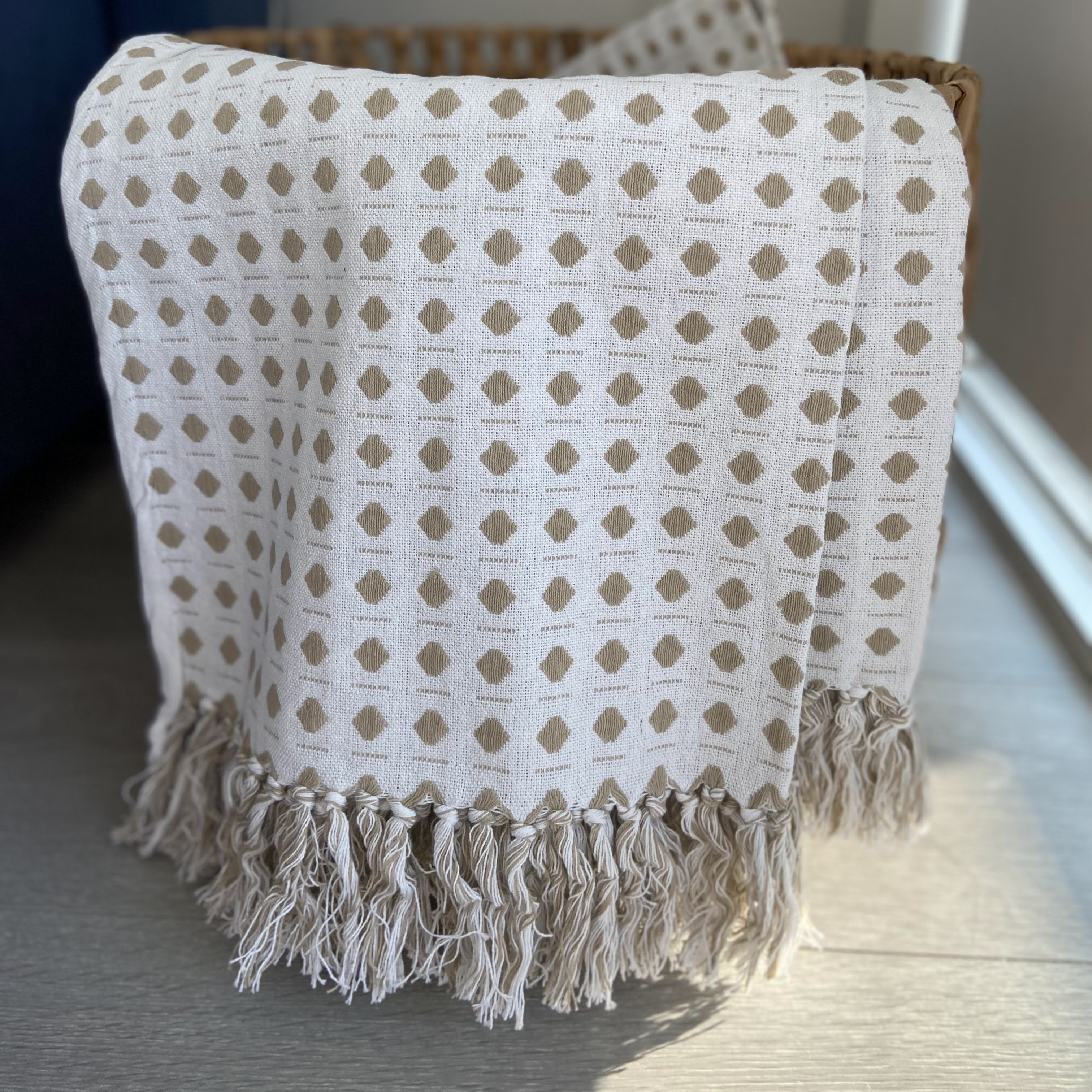 Cream Cotton Throw with Beige Dots