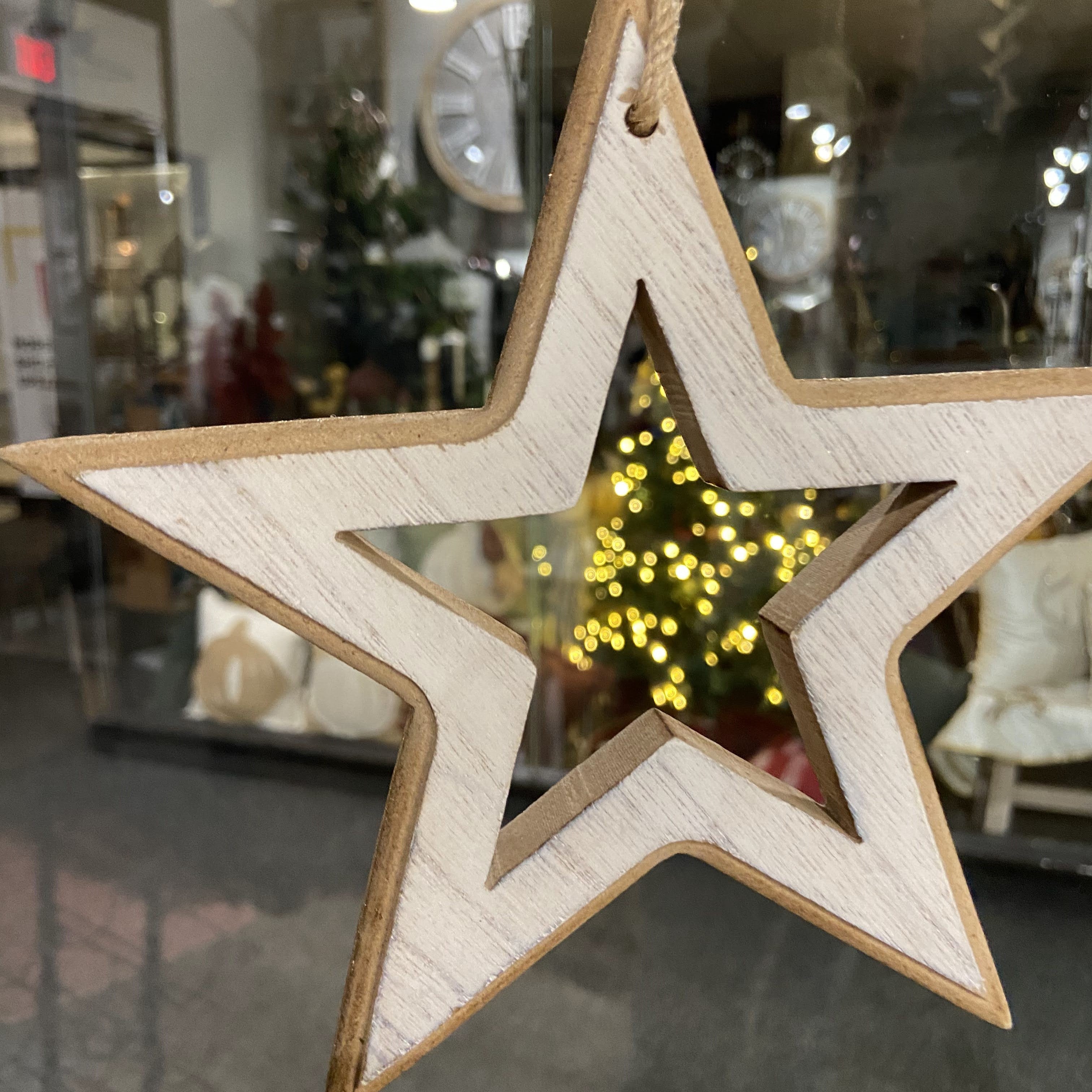 Wooden Star Ornament, Set of 2