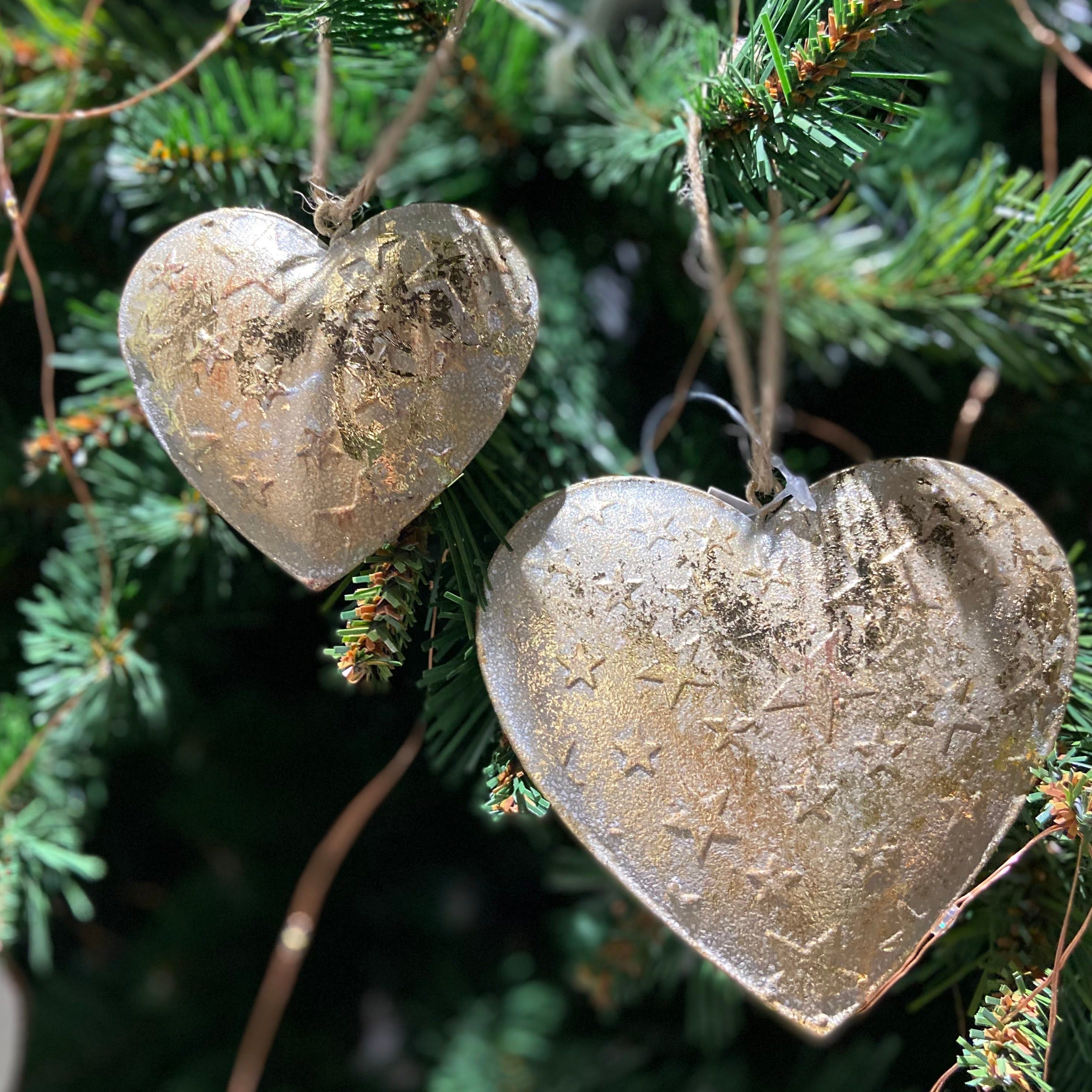 Gold Metal Heart Hanging Decoration, Set of 2