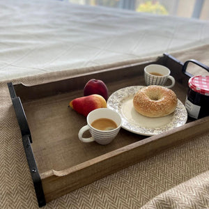 Brown Wood Trays with Metal Handles, Set of 2