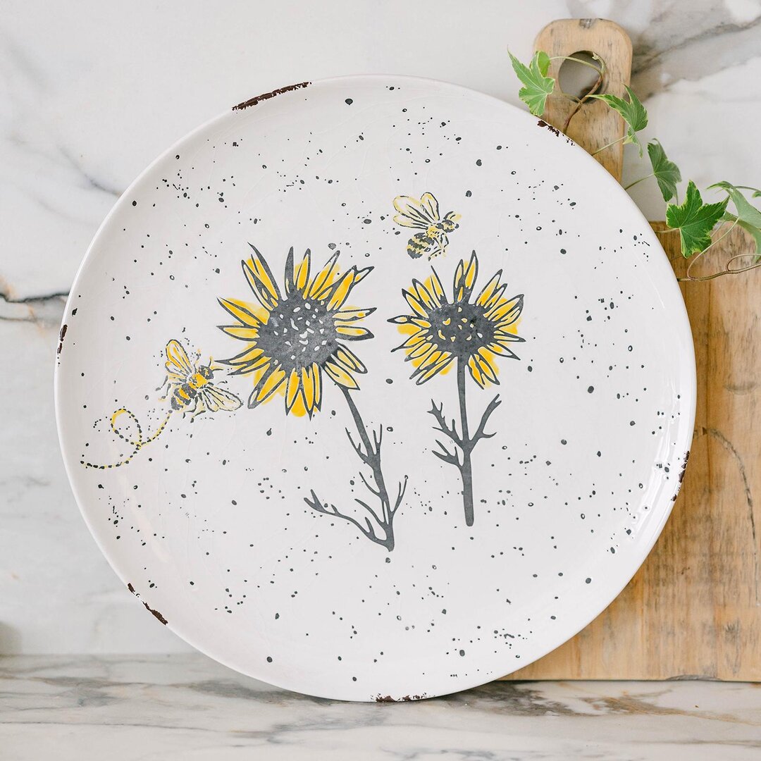 Ceramic Plate with Sunflower and Bee
