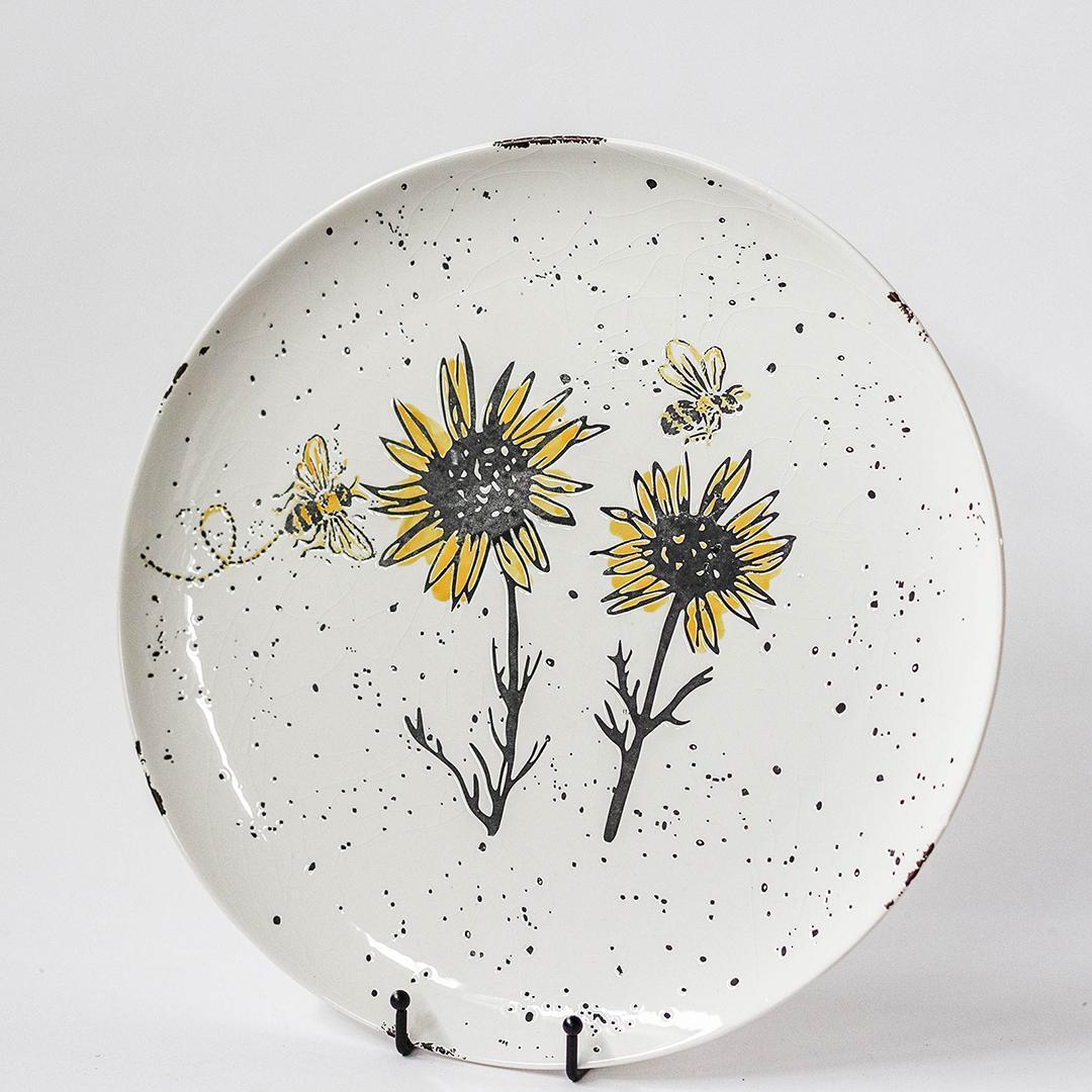 Ceramic Plate with Sunflower and Bee