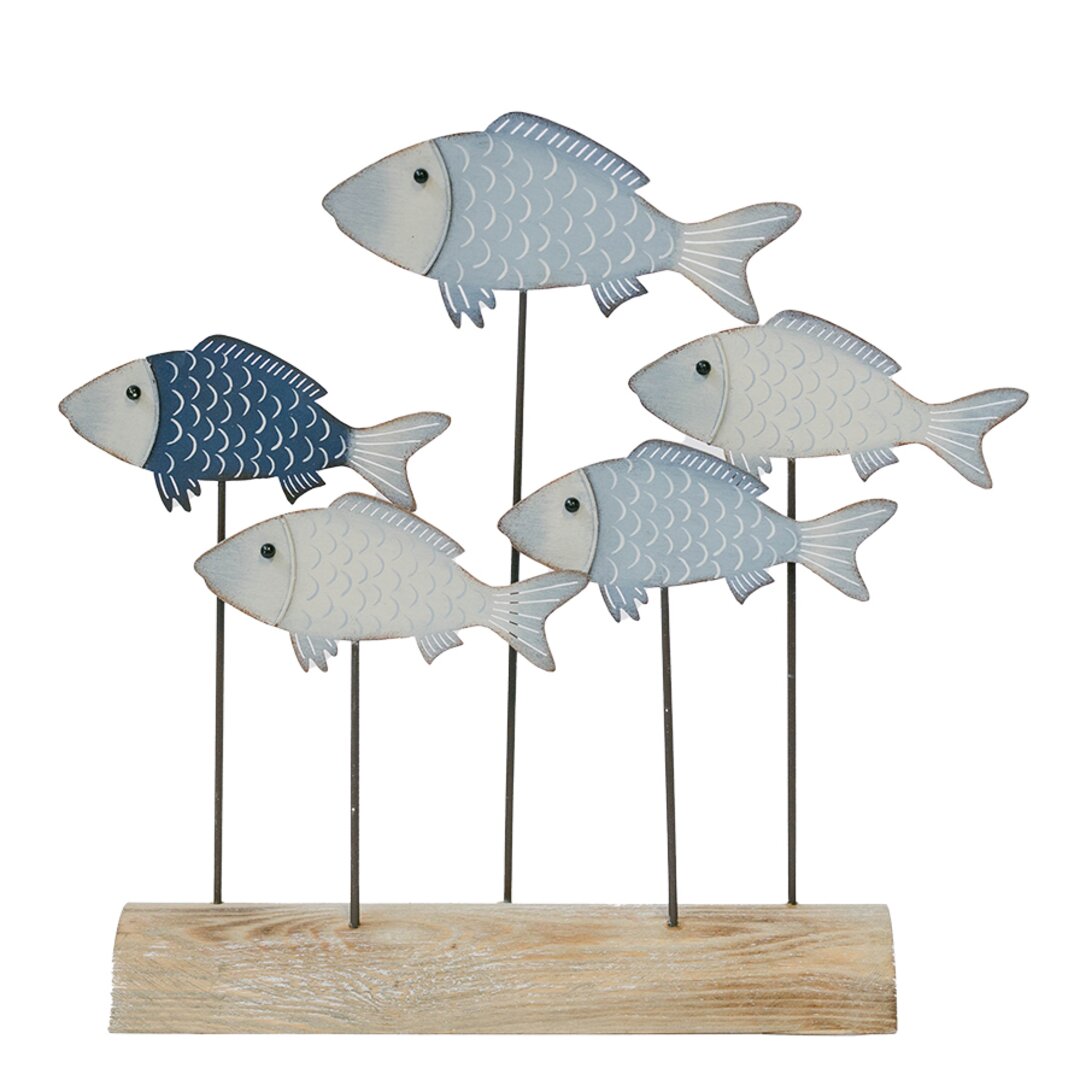 Metal Fishes on Wooden Base