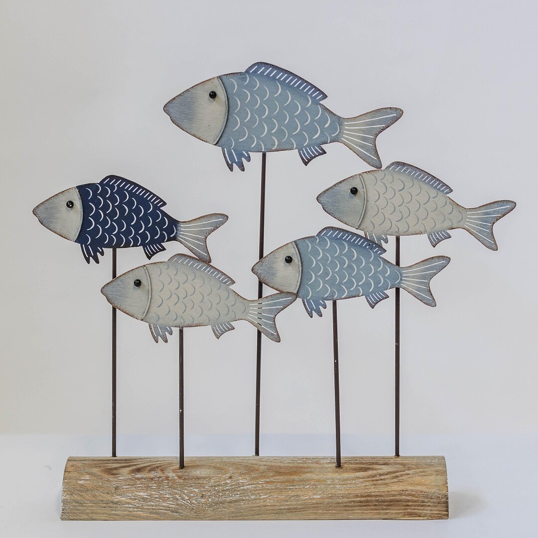 Metal Fishes on Wooden Base