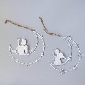 Metal Moon Angels Hanging Ornament, Set of 2