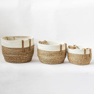 Natural Straw Knitted Baskets, Set of 3