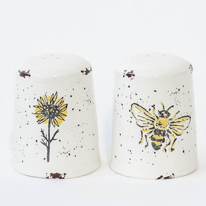 Ceramic salt and pepper shakers with Sunflower and Bee, set of 2